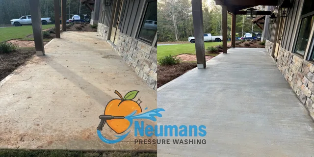 Covered porch before and after final exterior wash