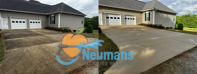 Before and after driveway pressure washing by Neumans Pressure Washing