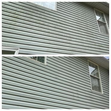 Vinyl siding transformation before and after pressure washing. Buchanan GA