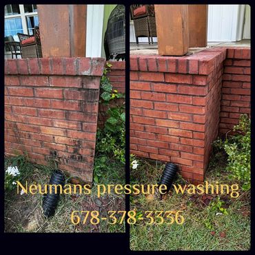 Dramatic before and after of a freshly cleaned brick column. Ranburne AL