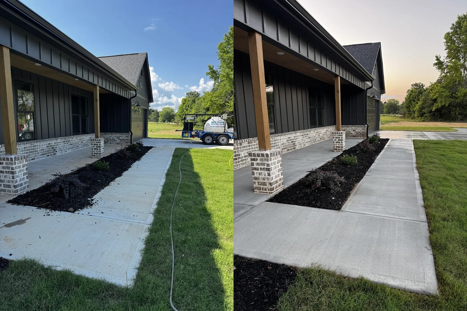 Before and after concrete walkway and entry cleaning by Neumans Pressure Washing