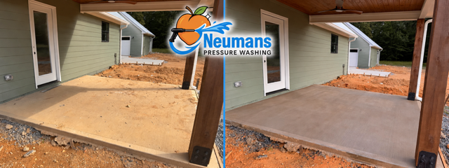 Back patio cleaning before and after, photographed by Neuman’s Pressure Washing in Villa Rica, Georgia