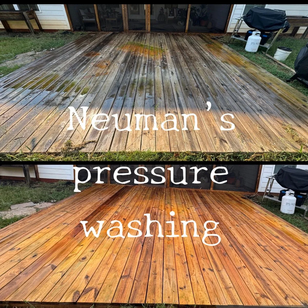 Deck before and after wood cleaning